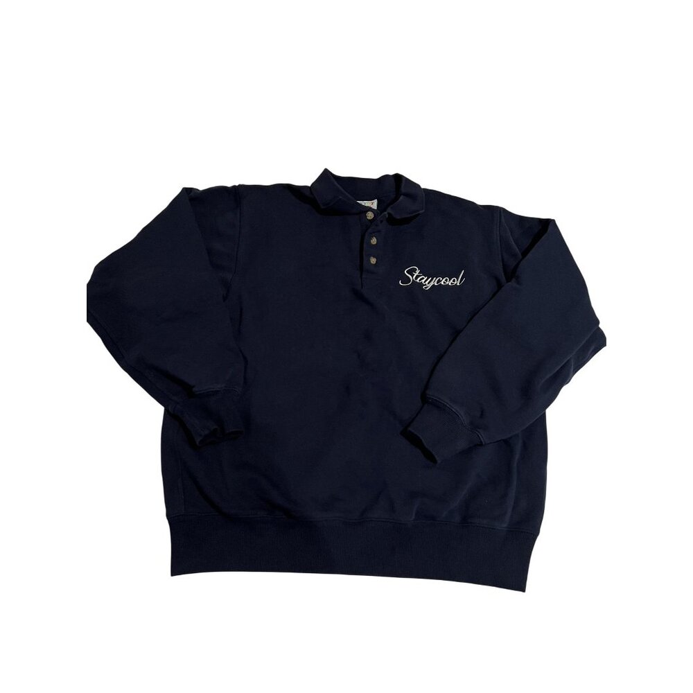 Stay Cool Script 3-Button Sweatshirt in Navy Blue
